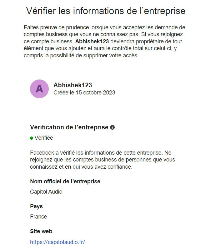 Business Manager vérifié Facebook
